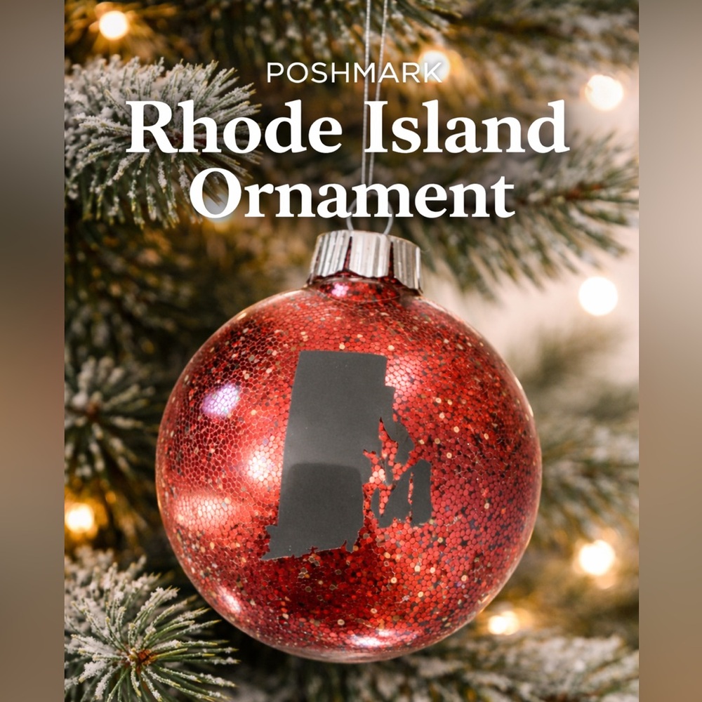 Rhode Island State Glitter Ornament Red Glass Holiday Christmas Tree Decor